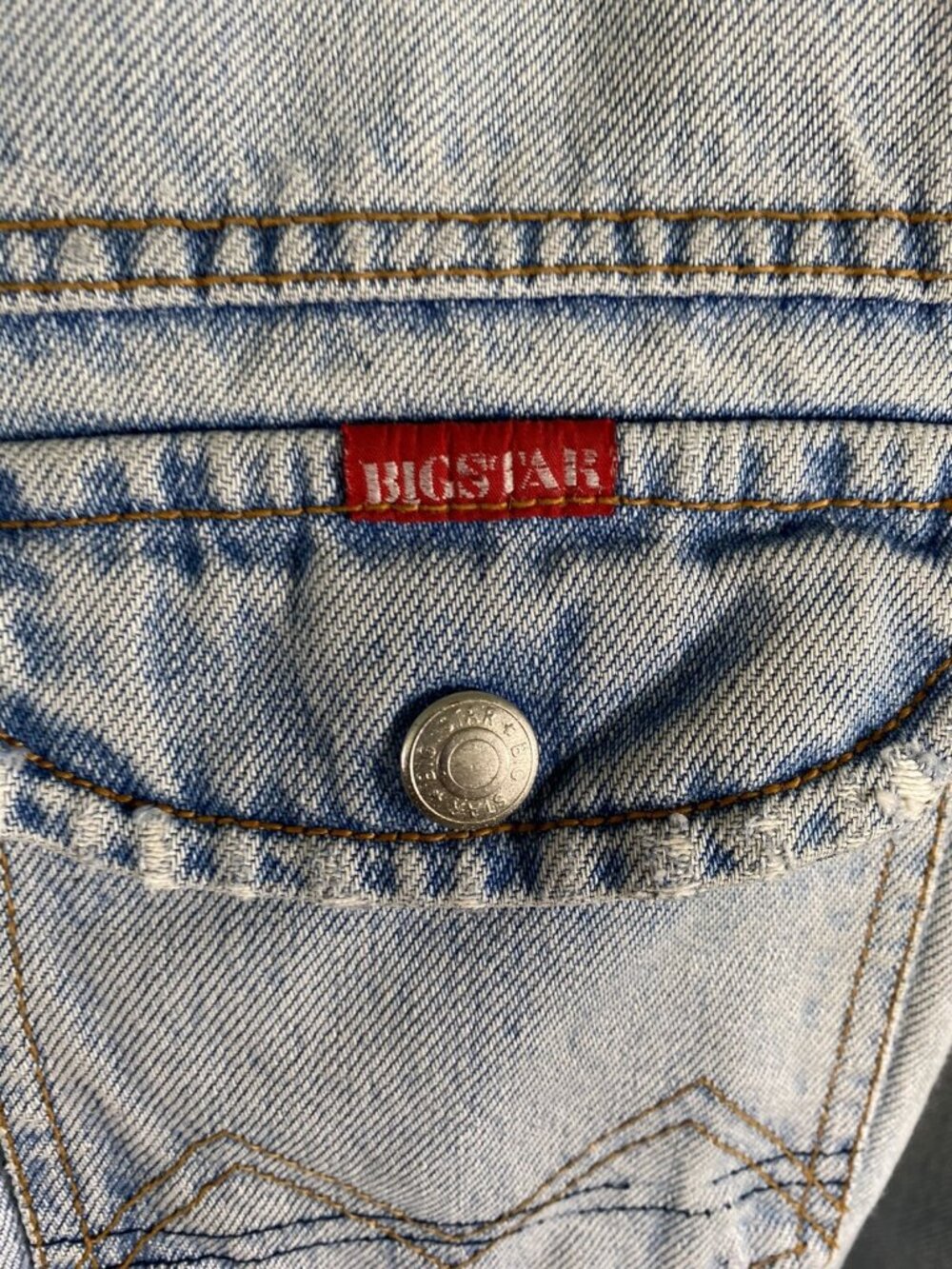 VTG Big Star Light Wash Blue Jean Button Distressed Retro Grunge Denim Jacket L - Picture 6 of 10
